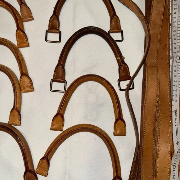 9 LV Brown Leather Handles and 4 - 38inch long straps .. cut from bags SKU-7490